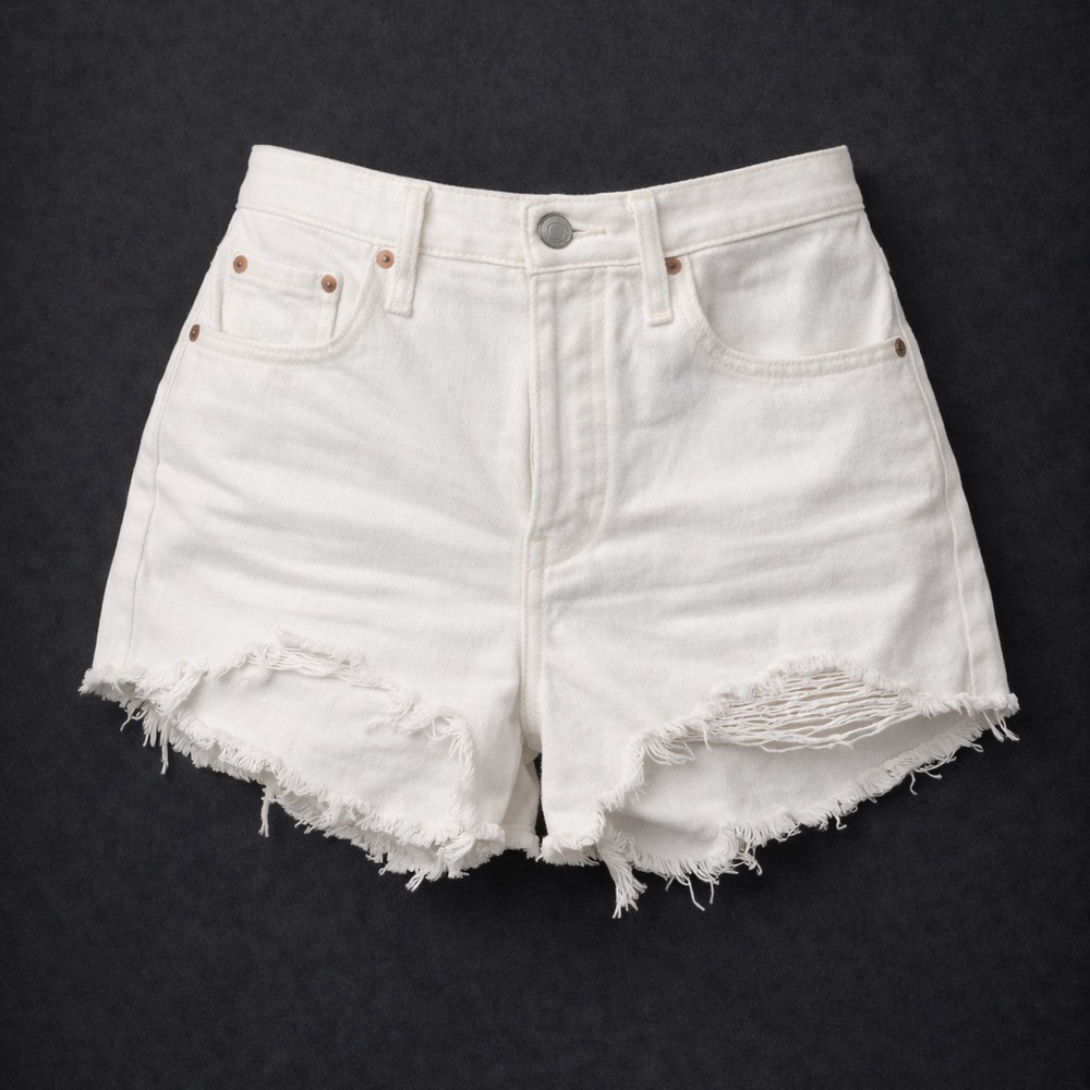 Levi's White Frayed Hem Jean Shorts - Picture 2 of 9